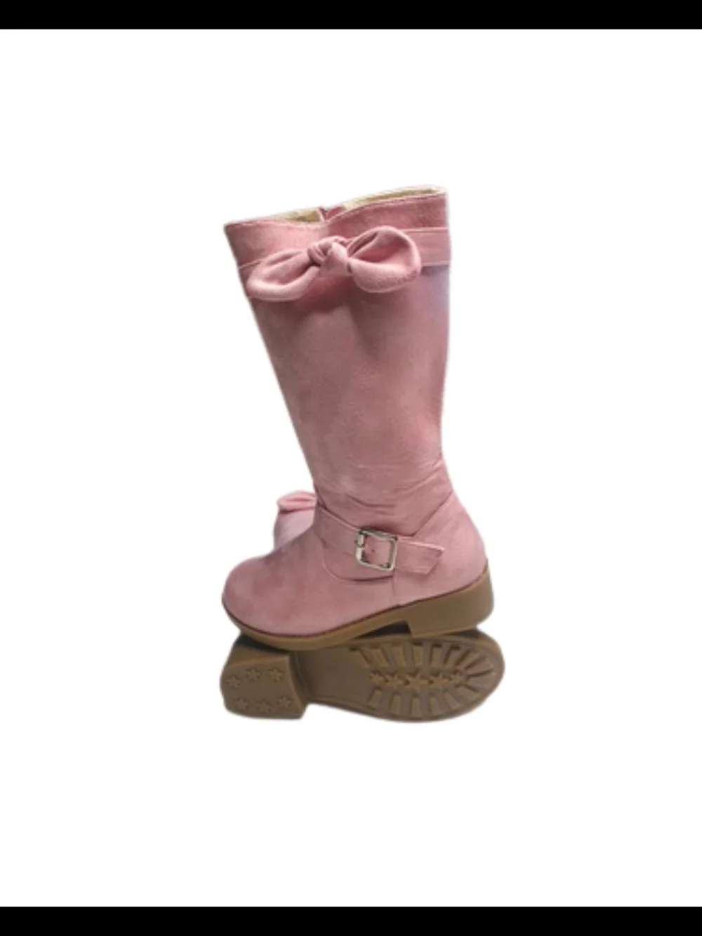 Girls Pink Suede Knee-High Boots with Bow